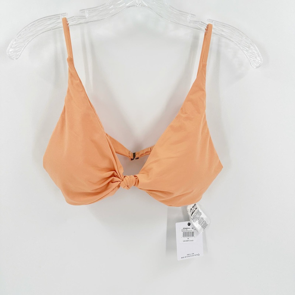 NWT O'Neill Orange Saltwater Solid Pismo Tall Triangle Knot Front Bikini Top XL